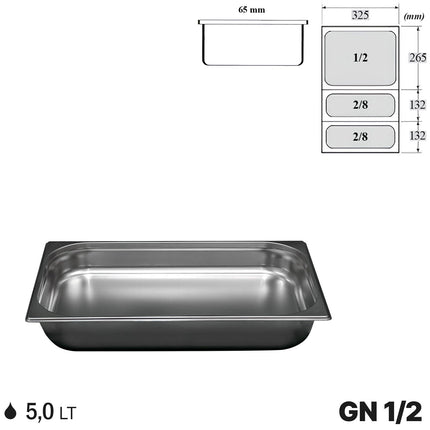 Comas Vaschette Acciaio Inox Gastronorm Gn 1/2 Contenitori Bacinelle Vassoio Professionale 325X265Mm Piene E Forate Comas