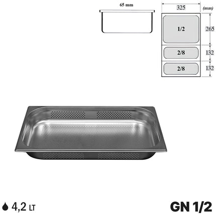 Comas Vaschette Acciaio Inox Gastronorm Gn 1/2 Contenitori Bacinelle Vassoio Professionale 325X265Mm Piene E Forate