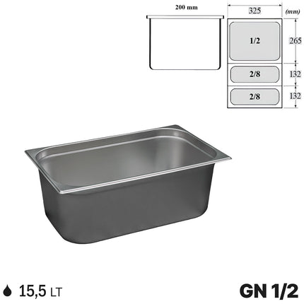 Gastronorm GN 1/3 Vaschette Acciaio Inox Bacinelle Contenitori Vassoio 325x176mm