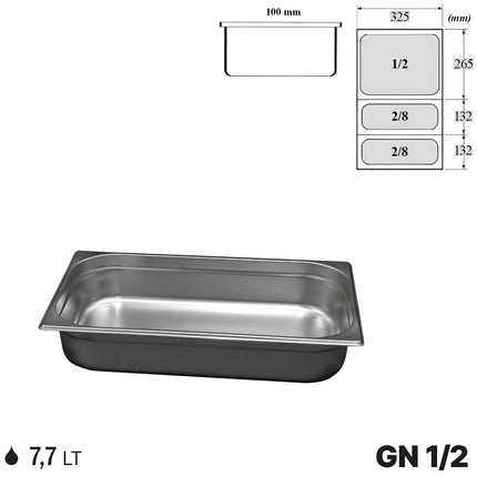 Gastronorm GN 1/3 Vaschette Acciaio Inox Bacinelle Contenitori Vassoio 325x176mm