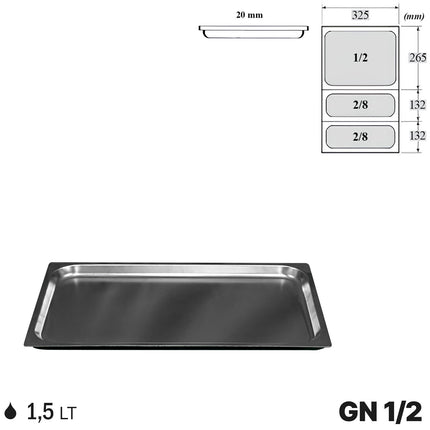 Gastronorm GN 1/3 Vaschette Acciaio Inox Bacinelle Contenitori Vassoio 325x176mm