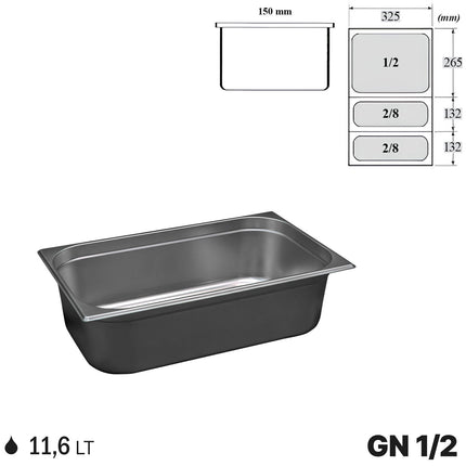 Gastronorm GN 1/3 Vaschette Acciaio Inox Bacinelle Contenitori Vassoio 325x176mm