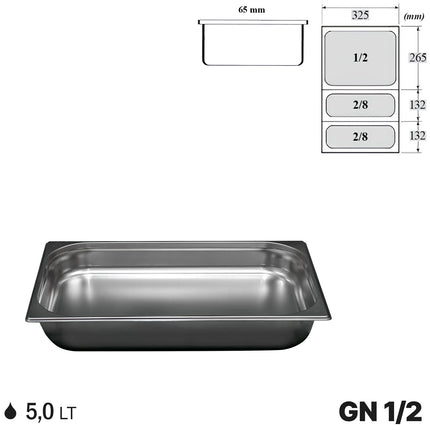 Gastronorm GN 1/3 Vaschette Acciaio Inox Bacinelle Contenitori Vassoio 325x176mm