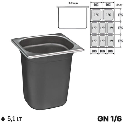 Gastronorm GN 1/6 Vaschette Acciaio Inox Bacinelle Contenitori Cibo 176x162mm
