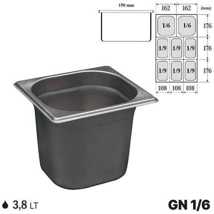 Gastronorm GN 1/6 Vaschette Acciaio Inox Bacinelle Contenitori Cibo 176x162mm