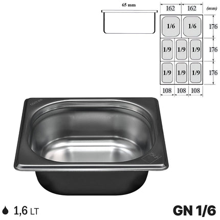 Gastronorm GN 1/6 Vaschette Acciaio Inox Bacinelle Contenitori Cibo 176x162mm