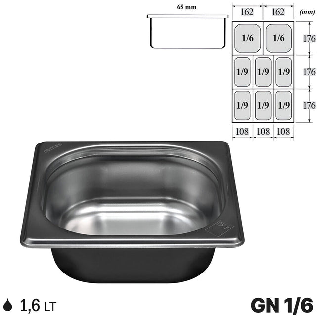 Comas Gastronorm Gn 1/6 Vaschette Acciaio Inox Bacinelle Contenitori Cibo 176X162Mm 65 cm Comas