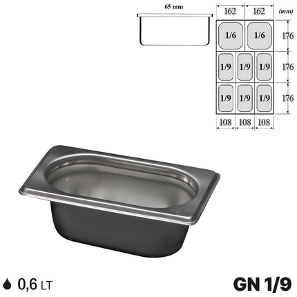 Comas Gastronorm Gn 1/9 Vaschette Acciaio Inox Bacinelle Contenitori Vassoio 176X108Mm