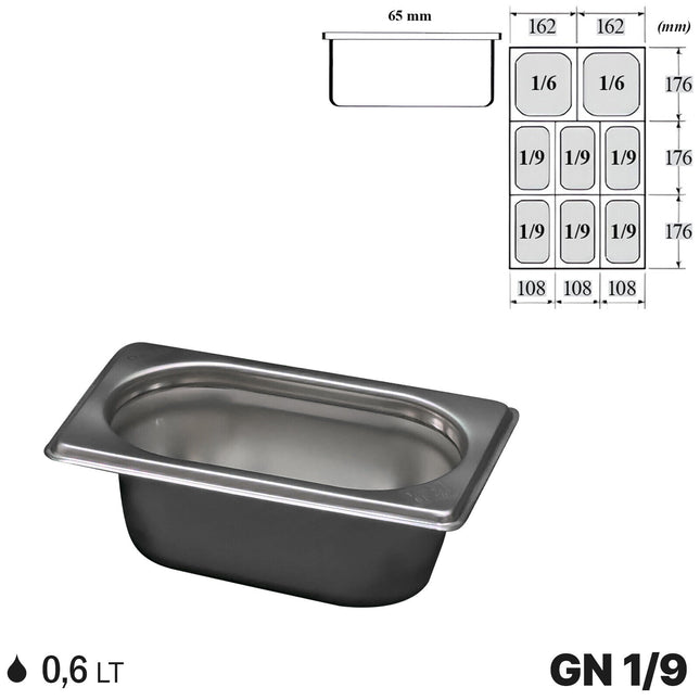 Comas Gastronorm Gn 1/9 Vaschette Acciaio Inox Bacinelle Contenitori Vassoio 176X108Mm 65 cm Comas