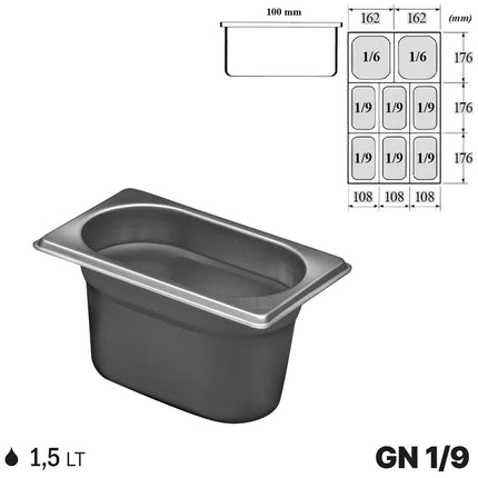 Comas Gastronorm Gn 1/9 Vaschette Acciaio Inox Bacinelle Contenitori Vassoio 176X108Mm