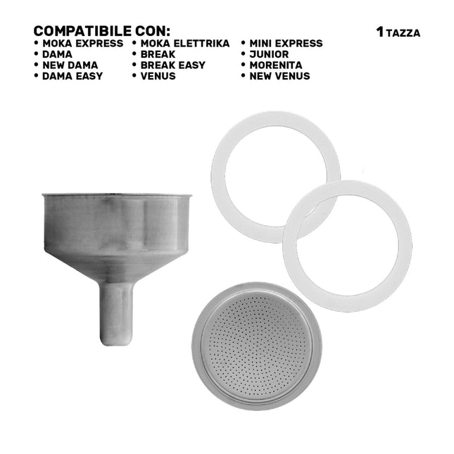 Sicignano Guarnizioni Caffettiera Universali 2 Ricambi + Filtro + Imbuto Moka 1/2/3/6/9/12 1 Tazza Casalinghi Sicignano