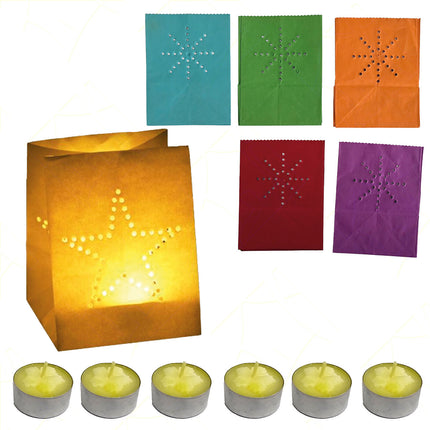 Mv Tech Lanterne Carta Colorate Con Tealights Alla Citronella Per Festa Eventi Cene 1 (6 Lanterne) MV Tech