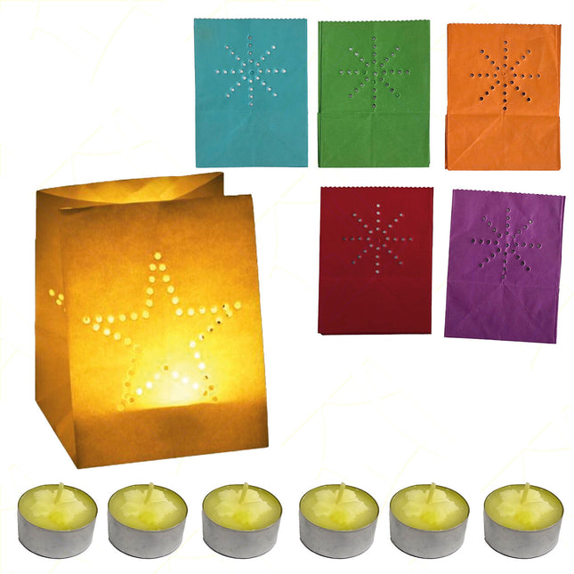 Mv Tech Lanterne Carta Colorate Con Tealights Alla Citronella Per Festa Eventi Cene 1 (6 Lanterne) MV Tech