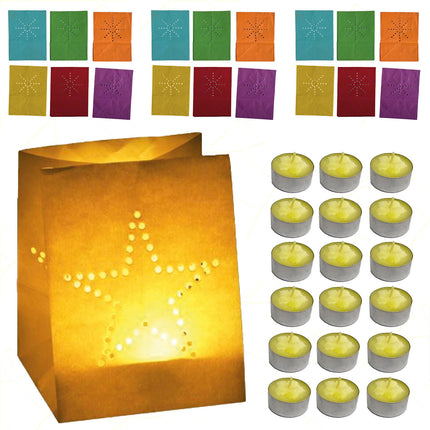 Mv Tech Lanterne Carta Colorate Con Tealights Alla Citronella Per Festa Eventi Cene 3 (18 Lanterne) MV Tech