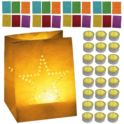 Mv Tech Lanterne Carta Colorate Con Tealights Alla Citronella Per Festa Eventi Cene 4 (24 Lanterne) MV Tech