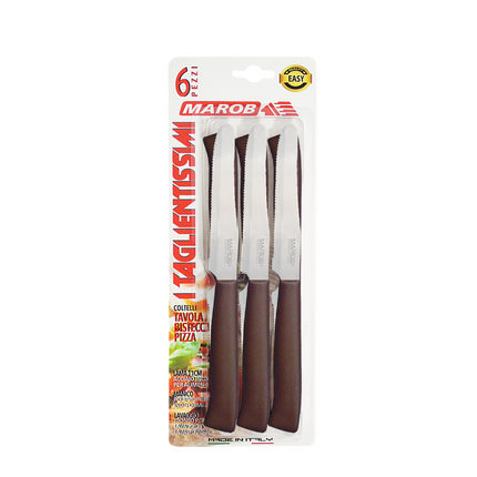 Marietti Coltelli da Tavola 6 Pezzi Inox 11cm con Manico in PP Colorato Lavabili