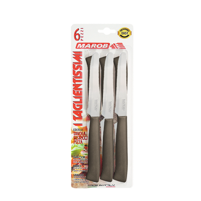 Marietti Coltelli da Tavola 6 Pezzi Inox 11cm con Manico in PP Colorato Lavabili Tortora Marietti