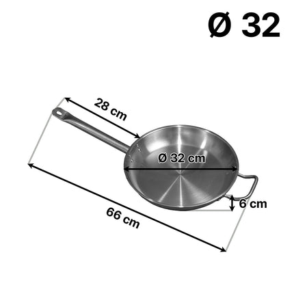 Padella in Acciaio Inox Professionale Bassa Doppio Manico Ø 20/24/28/32/36 cm