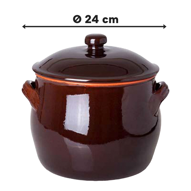 Pentola in Terracotta con Coperchio per Forno Fornelli Gas Ø 12 a 24 cm