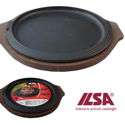 Ilsa Piatto A Servire Rotondo Ilsa Ghisa Smaltata Con Base Legno Tonda Resistente