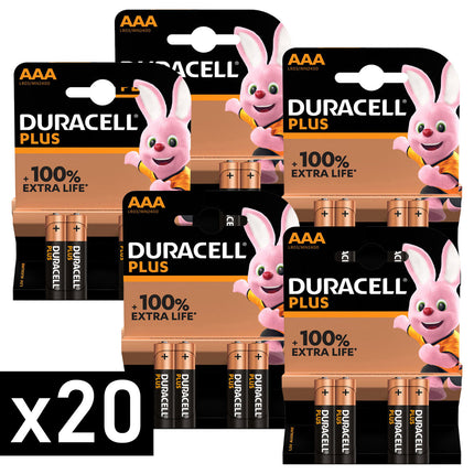 Duracell Pile Mini Stilo Aaa Plus Lr03 Mn2400 1,5V Alcaline +100% Extra Life 5 Confezioni (20pz) Duracell