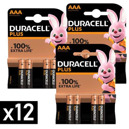 Duracell Pile Mini Stilo Aaa Plus Lr03 Mn2400 1,5V Alcaline +100% Extra Life 3 Confezioni (12pz) Duracell