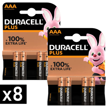Duracell Pile Mini Stilo Aaa Plus Lr03 Mn2400 1,5V Alcaline +100% Extra Life 2 Confezioni (8pz) Duracell