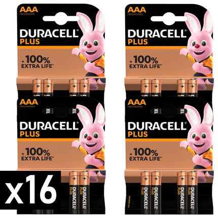 Duracell Pile Mini Stilo Aaa Plus Lr03 Mn2400 1,5V Alcaline +100% Extra Life 4 Confezioni (16pz) Duracell