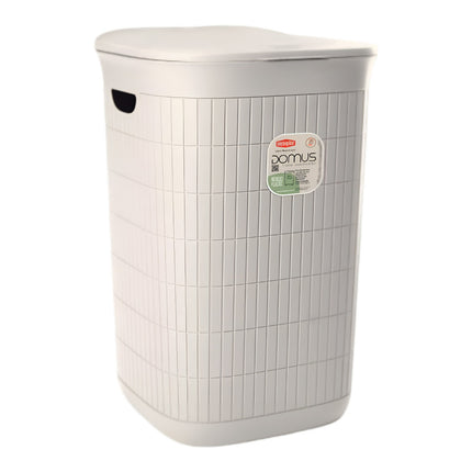 Portabiancheria Domus 50 L Plastica Riciclata con Coperchio Made in Italy Bianco Polvere Stefanplast