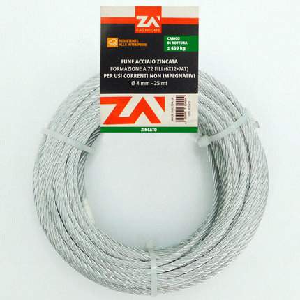 Rotolo Cavo Corda Metallica Metallo Fune Acciaio Zincata Anti-Ruggine Resistente