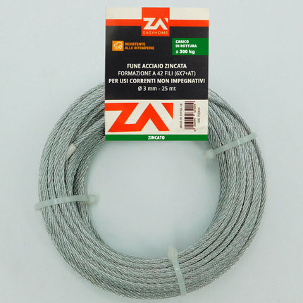 Rotolo Cavo Corda Metallica Metallo Fune Acciaio Zincata Anti-Ruggine Resistente
