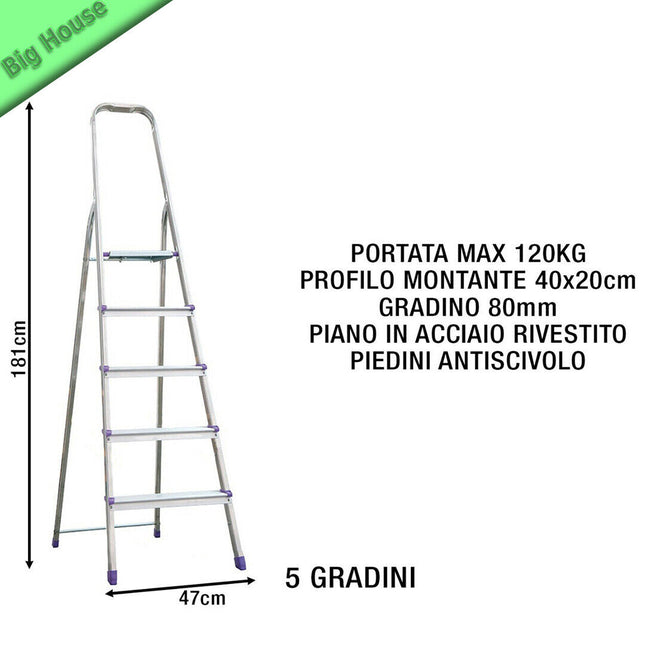 Sicos Scala Allungabile In Alluminio 5-6-7-8 Gradini Portata 120Kg Domina Originale