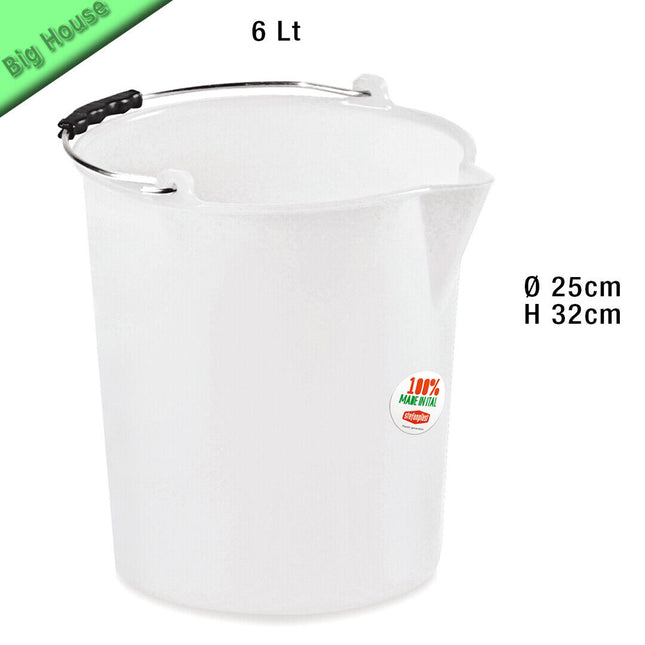 Secchio Per Lavare A Terra Acqua Con Manico Plastica Industriale Resistente 6L NEUTRO Stefanplast