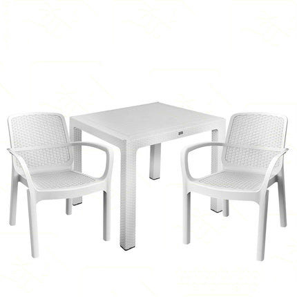Sicignano Set Tavolo Polyrattan 90X90 Cm + Sedie Numana Bianche