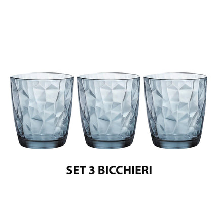 Set 3/6 Pezzi Bicchieri Diamond 30,5 Cl Vetro Blu Elegante Per Acqua E Bibite
