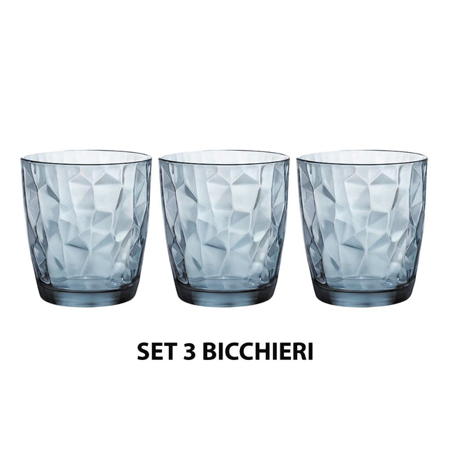 Set 3/6 Pezzi Bicchieri Diamond 30,5 Cl Vetro Blu Elegante Per Acqua E Bibite 3 Bicchieri Bormioli Rocco