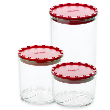 Set Barattoli Alimenti Plastica Riciclata Coperchi Colorati Chiusura Ermetica