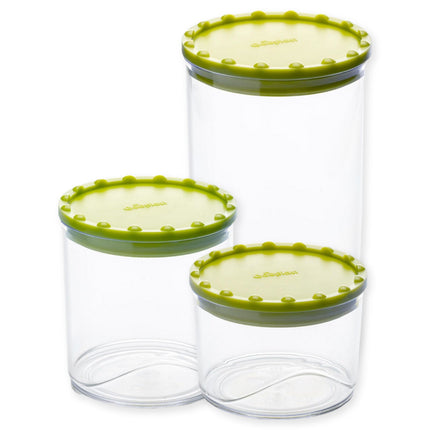 Set Barattoli Alimenti Plastica Riciclata Coperchi Colorati Chiusura Ermetica