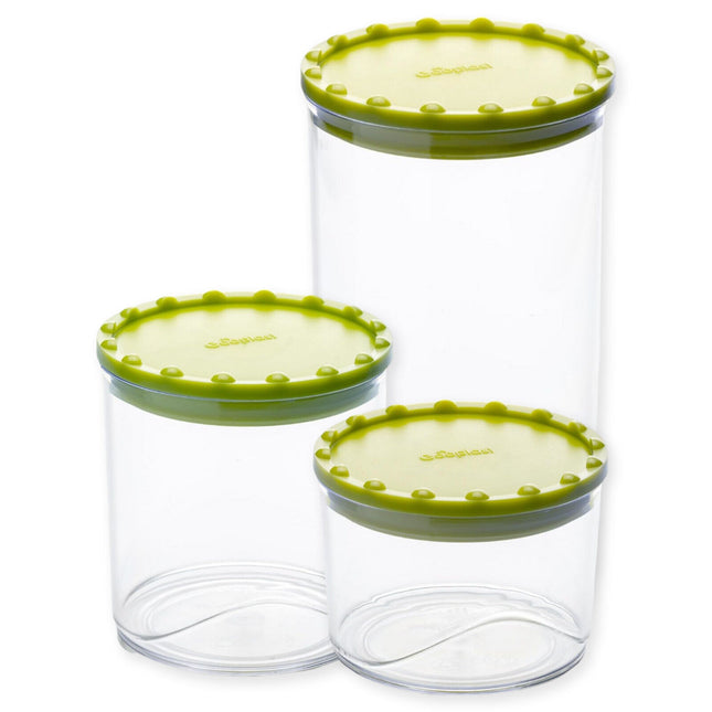 Set Barattoli Alimenti Plastica Riciclata Coperchi Colorati Chiusura Ermetica