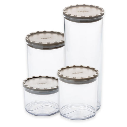 Set Barattoli Alimenti Plastica Riciclata Coperchi Colorati Chiusura Ermetica