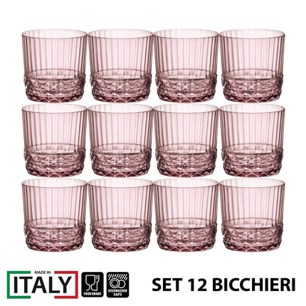 Set Bicchieri America '20S Dof 30 Cl 6/12 Pezzi Lilac Rose Eleganti Per Cocktail