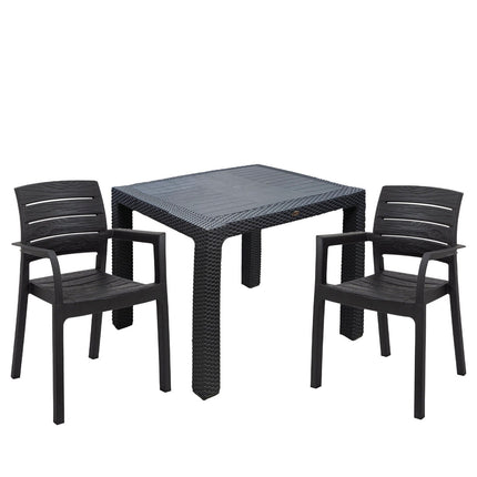 Sicignano Set Tavolo Polyrattan 90X90 Cm + Sedie Recanati Antracite