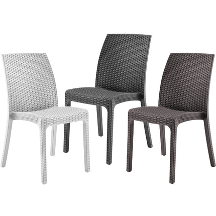 Bica Set Completo Tavolo Dallas 80×80 Cm + 4 Sedie Virginia Polipropilene Rattan Per Interni Esterni Antracite/Bianco/Marrone