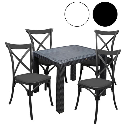 Sicignano Set Tavolo Polyrattan 90X90 Cm + Sedie Cross Resina
