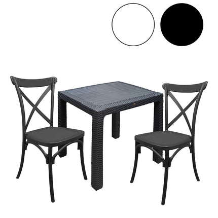 Sicignano Set Tavolo Polyrattan 90X90 Cm + Sedie Cross Resina