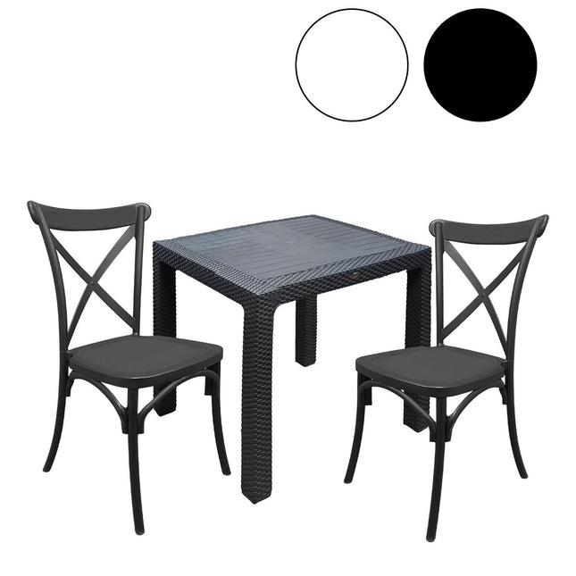 Sicignano Set Tavolo Polyrattan 90X90 Cm + Sedie Cross Resina 2 Sedie 1 Tavolo Daf