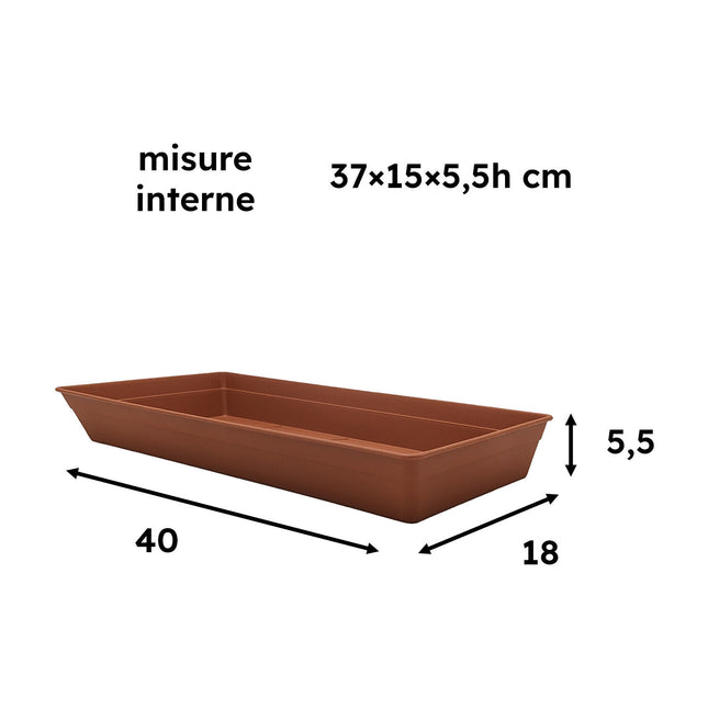 Bama Sottofioriera Alta Plastica Sottovaso Fioriera Sottocassetta Vaso Rettangolare 40X18cm Bama