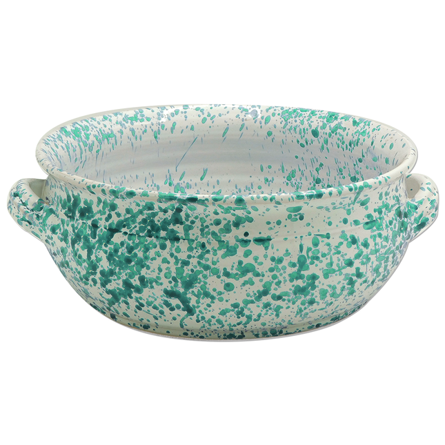 Benegiamo Tegame In Terracotta Bianco Chiazzato Grande Bombato Per Pasta Al Forno Fagioli Schizzato Verde Benegiamo