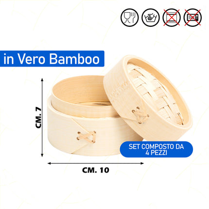 Vaporiera in Bambù Naturale 3 Misure Ø10/13/15 cm per Sushi, Ravioli, Verdure