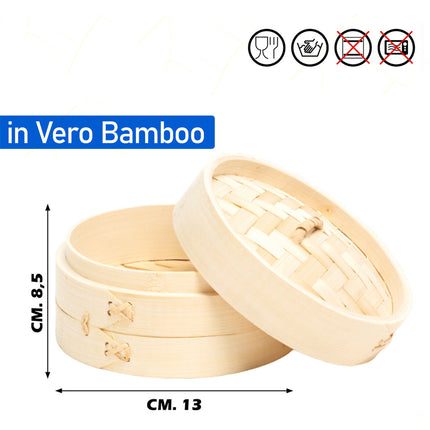 Vaporiera in Bambù Naturale 3 Misure Ø10/13/15 cm per Sushi, Ravioli, Verdure